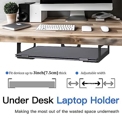 Under Desk Laptop Mount, Laptop Under Desk Mount 3 inches Tall Effective Space with Silicone Pad, Aluminum Under Desk Laptop Holder Rack for Laptop MacBook Dell OptiPlex PS4 & More