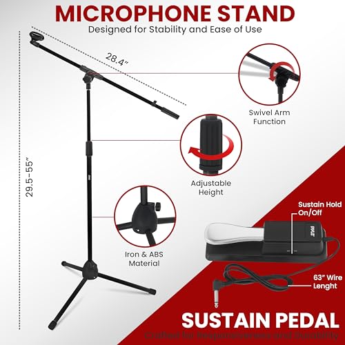 PYLE Heavy-Duty Electric Keyboard Accessories, E Piano Equipment Pack Includes Height Adjustable Z Shape Keyboard Stand, Keyboard Stool, Microphone Stand, Headset, and Sustain Pedal, Black - style: Black Keyboard Accessory Set