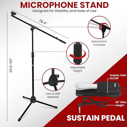 PYLE Heavy-Duty Electric Keyboard Accessories, E Piano Equipment Pack Includes Height Adjustable Z Shape Keyboard Stand, Keyboard Stool, Microphone Stand, Headset, and Sustain Pedal, Black - style: Black Keyboard Accessory Set