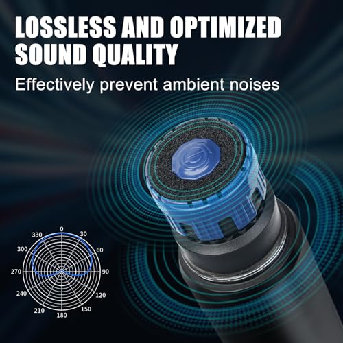 Depusheng Wireless Microphones System with 2 Channels Cordless Handheld Microfono Inalambrico, 200FT UHF Range, Mics with Stable Signal Transmission for Karaoke Singing Party Church Wedding PA Speaker