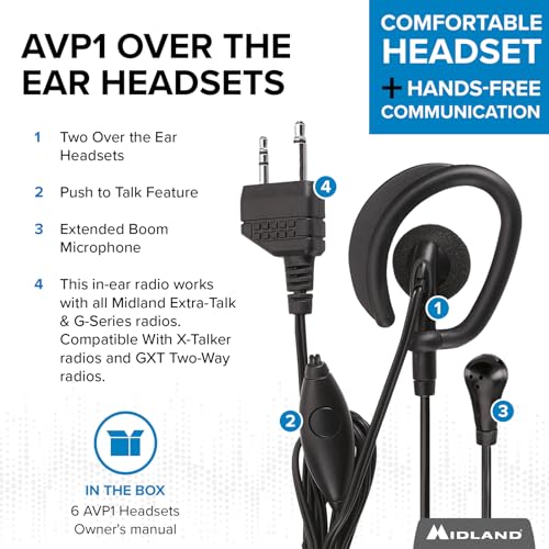 Midland AVP1 VOX Hands-Free Microphone Headsets for Midland Handheld Radios - 6 Pack