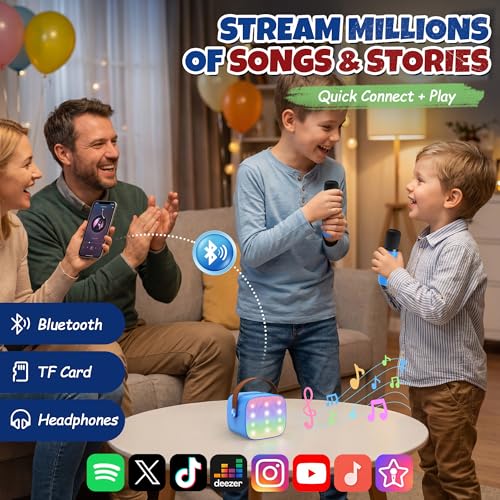 YLL Mini Karaoke Machine for Kids Adults, Portable Bluetooth Speaker with 2 Wireless Microphones, Birthday Gifts Toys for Girls Boys Ages 3, 4, 5, 6, 7, 8, 9,10,11,12+ Years Old Toddler (Royal-Blue) - color: Royal-Blue