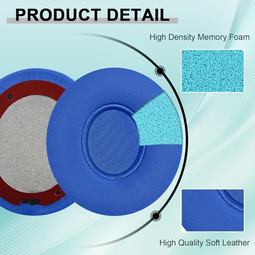 Replacement Ear Pads for Beats Solo 2 & Solo 3 Wireless On-Ear Headphones, Ear Cushions, Headset Earpads, Ear Cups Cover with Soft Protein Leather (Blue) - color: Blue