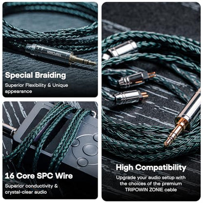 Linsoul Tripowin Zonie 16 Core SilverPlated IEM Cable, Recessed 2pin, 3.5mm - color: Moss