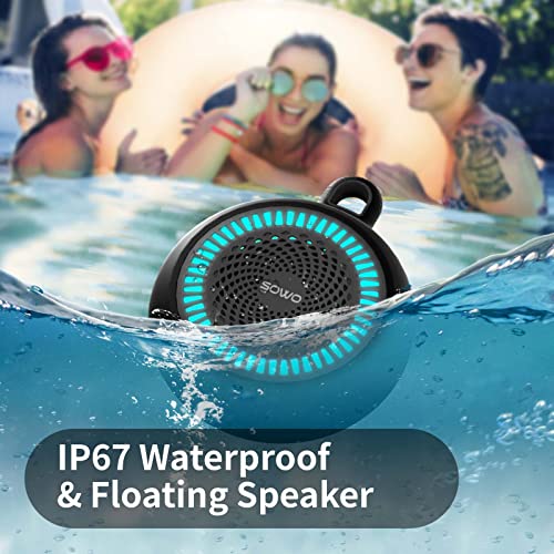 SOWO Shower Bluetooth Speaker Waterproof - Small Portable Wireless Clip Speaker with Louder Volume and Powerful Bass - Colorful Lights and 10H Playtime - Lightweight for Camping,Kayak,Boat - Blue | Louder Volume and Powerful Bass | Colorful Lights and 10H