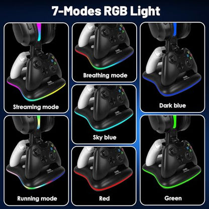Controller Charger with RGB Headphone Stand & 2X6660mWh Battery Packs for Xbox Series X/S/One/One S/X, XSX Controller Charger Station, Headset and Controllers Stand Holder - size: Xbox Dual Charger with 2 Batteries