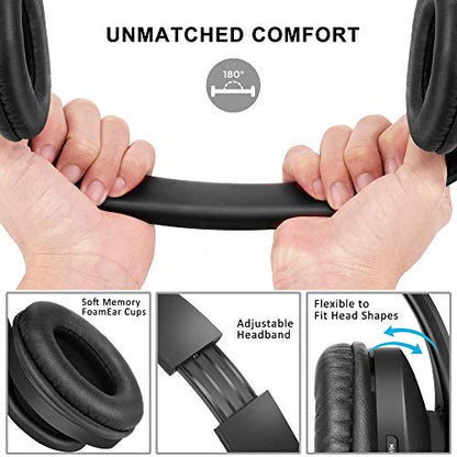 ZIHNIC Bluetooth Headphones Over-Ear, Foldable Wireless and Wired Stereo Headset Micro SD/TF, FM for Cell Phone,PC,Soft Earmuffs &Light Weight for Prolonged Wearing (Black) - color: Black
