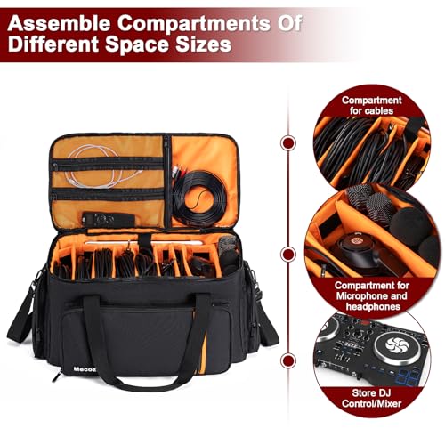 Mecozone DJ Gig Bag with 8 Detachable Dividers, DJ Cables Bag，Black
