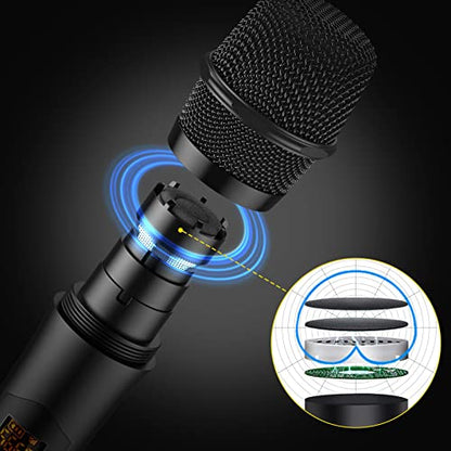PROZOR UHF Wireless Microphone with Volume Treble Bass Echo Control, Wireless Rechargeable Mic Dual Handheld Dynamic Mic System (Bluetooth UHF Base Station – Echo/Treble/Bass Control) - style: Base Station Bluetooth UHF Mic – Echo Control