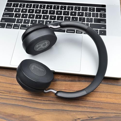 Jabra Elite 45h Evolve2 65 UC 무선 헤드폰용 젤 교체용 이어 패드 쿠션, 부드러운 단백질 가죽 폼 베개 쿨링 귀마개 커버 컵 포함
