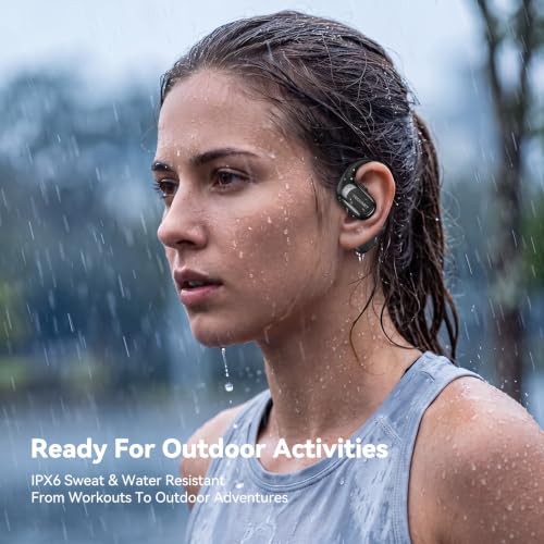 TECKNET Open Ear Headphones, Bluetooth Headphones 6.0 Sports with Smart Digital Display, 40H Playtime, IPX5 Waterproof, Wireless Earbuds Lightweight Design for Travel/Cycling/Running (Black) - color: Black