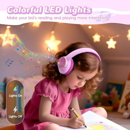 Kids Bluetooth Headphones, 85H Playtime for Toddler, Fuscia Pink with LED - color: Fuscia Pink