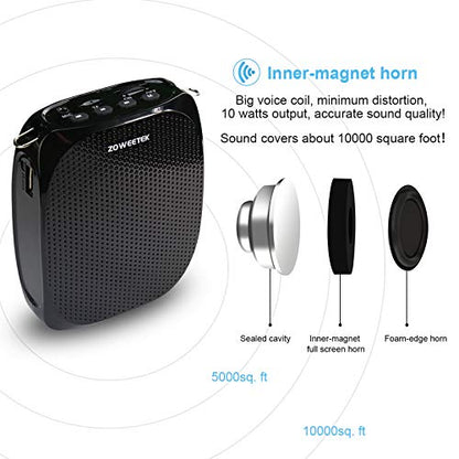 ZOWEETEK Portable Rechargeable Mini Voice Amplifier for Teachers - color: Black