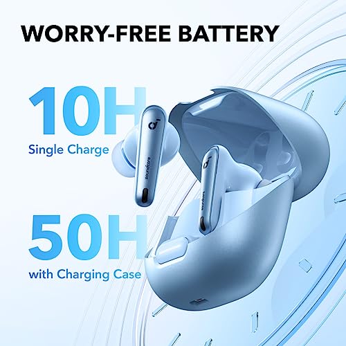 soundcore by Anker Liberty 4 NC Wireless Earbuds | 98.5% Noise Reduction, Adaptive Noise Cancelling to Environment, Hi-Res Sound, 50H Battery, Wireless Charging, Bluetooth 5.3 - color: Light Blue