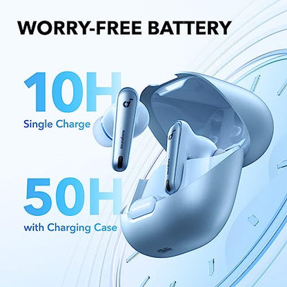 soundcore by Anker Liberty 4 NC Wireless Earbuds | 98.5% Noise Reduction, Adaptive Noise Cancelling to Environment, Hi-Res Sound, 50H Battery, Wireless Charging, Bluetooth 5.3 - color: Light Blue