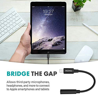 Movo IMA-2 3.5mm TRS to Lightning iPhone Headphone Adapter - Apple Aux Adapter for Mics and Headphones - 3.5 mm TRS Audio Cable to Lightning Adapter