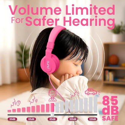 Puro Sound Labs - Kids Headphones, Volume-Limiting 85dB, PuroBasic, Pink | Adjustable, Safer & Comfortable Headphones for Kids – Compatible with PCs, Smartphones & Tablets, Ideal for School & Travel - color: Pink