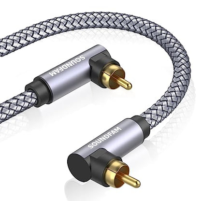Dual 90 Degree Subwoofer Cable Double Right Angle RCA Cable [24K Gold-Plated,Hi-Fi Sound] for Home Theater,Subwoofer,Hi-Fi Systems-Grey (6ft/2M) - size: 6ft/2M, style: 90 Degree RCA to 90 Degree RCA