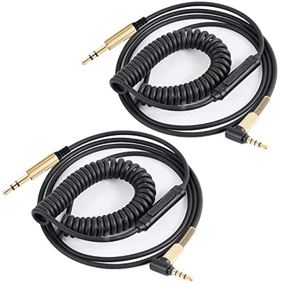 FAAEAL Solo4 Coiled Audio Cable Replacement for Beats Studio3 Solo3 Marshall Major3 Major4 Headsets 3.5mm in-line Mic Volume Control Headphone Cord(8ft w/mic 2-Pack) - size: 4.2ft-8ft(w/mic 2-Pack)