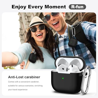 for AirPods 4 Case Silicone Protective Cover, Black | Compatible for Apple AirPods 4th Generation with Cleaner Kit & Keychain, Wireless Charging Compatible - color: Black
