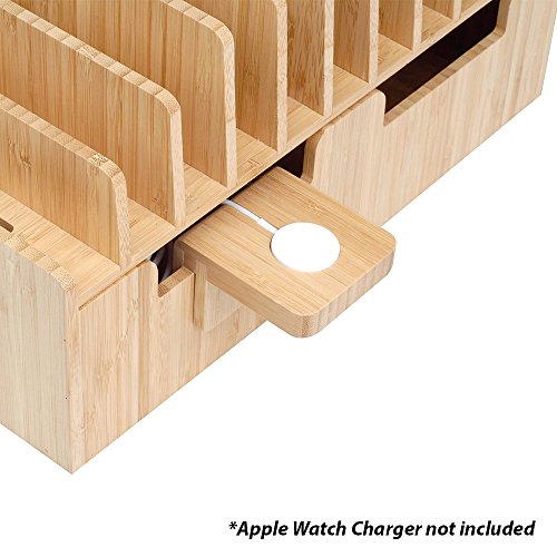 MobileVision Bamboo 10-Port Charging Station & Compatible Adapter for Apple Watch Combo for use with Watch, Smartphones & Tablets - color: Stand + Apple Watch Adapter
