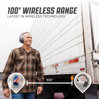 RoadWarrior RW2 Bluetooth Trucker Headset – 40mm Driver ENC Mic | Battery Indicator, 30+ Hour Battery Life, 100ft Wireless Range, IP54 Rated, Noise Cancelling Microphone, Over-Ear Fit