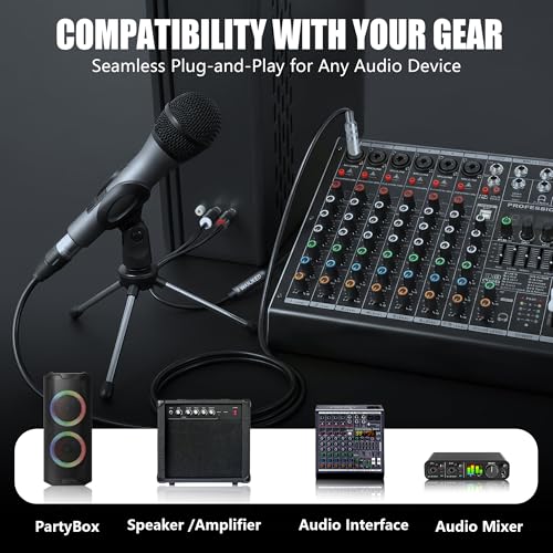 Professional Vocal Microphone for Singing, Dynamic Karaoke Handheld Wired Microphone with 16ft XLR to 1/4" Audio Cable, Studio Mic for Speaker, Amplifier, Mixer and Karaoke Machine - color: Silver Grey
