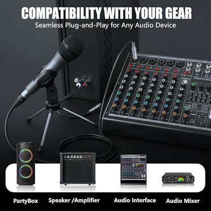 Professional Vocal Microphone for Singing, Dynamic Karaoke Handheld Wired Microphone with 16ft XLR to 1/4" Audio Cable, Studio Mic for Speaker, Amplifier, Mixer and Karaoke Machine - color: Silver Grey