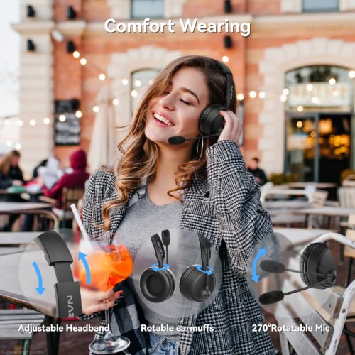 Bluetooth Headset with Microphone, 60 Hrs Bluetooth Headphones with Mic, Wireless Headset with Mic for Work/Meetings/Office/iPhone/Phone Calls/Call Center/Computer/PC/Teams/Zoom/Podcast/Skype/WebEx