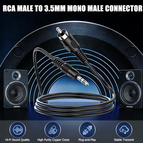 RCA to 3.5mm Mono, 2 Pack 6ft 3.5mm 1/8 inch Mono Male Plug to RCA Male Audio Cable Adapter, for Speakers, Subwoofer - size: 2 Pack