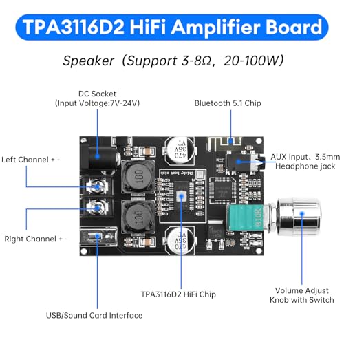 Daakro 2PCS ZK-1001B Bluetooth Amplifier Board,100W Mono Channel Amp Board with TWS Pairing Function,DC 7-24V, Bluetooth/USB/AUX Input, Audio Amp Board for Home DIY Wireless Speakers, Password Free - color: 2PCS ZK