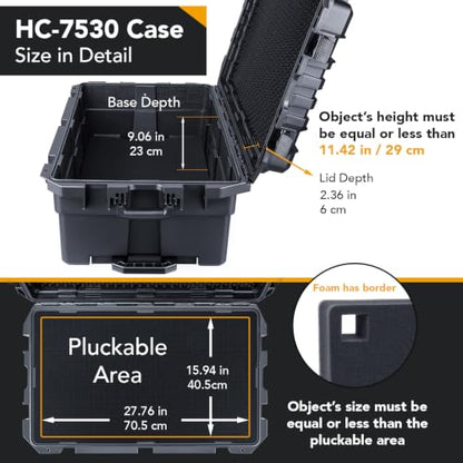 Lykus HC-7530 Hard Case with Wheels and Foam, Inner Size 27.7*15.94*11.42in | IP67 Waterproof, Pluckable Foam, Suitable for Cameras, Lenses, Electronic Equipment and More - size: HC-7530: 29.5x17.7x11.8 inch