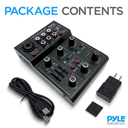 Pyle 3-Channel Professional Wireless DJ Audio Mixer - Bluetooth 5.0 - USB Interface - XLR+6.35mm Mic/Line/Guitar Input - 3.5mm Mic Input - RCA - AUX - Headphone Jack - +48V Phantom Power - PAD33MXUBT