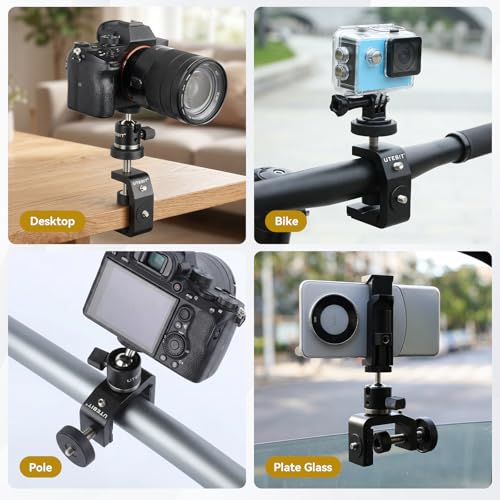 UTEBIT 40mm C-Clamp Camera Mount with Mini Ball Head, Black - size: 40mm