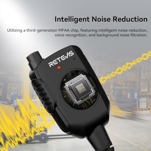 Retevis RT86 AI Noise Reduction Walkie Talkie Speaker Mic, 1 Pack | Kevlar Cable, IP54 Waterproof, for RT22/RT68/RT27/H777/RB26, Compatible with BAOFENG UV-5R/BF-F8HP/5RM, pxton Two Way Radio - style: With AI Noise Reduction