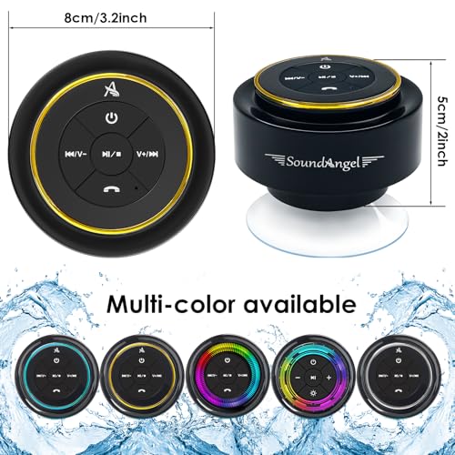 XLEADER (Upgraded Pro Shower Speaker, Certified IPX7 Waterproof Bluetooth Speaker, 8W Crystal Sound&Rich Bass, 15H Playtime, with Suction Cup&Silicone Lanyard,Ideal Gifts, SoundAngel Mate(2 Gen) Gold - color: B Gold