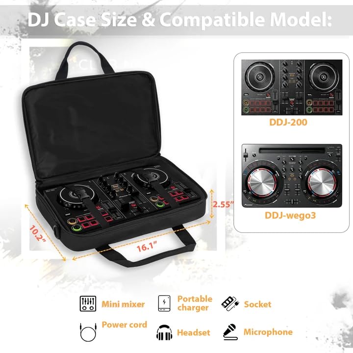 DJ Carrying Case Fits DDJ 200, ddj-wego3, AKAI MK3, Native Maschine Mikro Mk3, Hercules DJ Control Inpulse 200, Numark Party mix, Multi-FX pedals, line 6 helix floor, 16 x 10 x 2.5 Inch, Black - size: 16 x 10 x 2.5 Inch