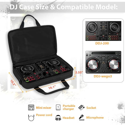 DJ Carrying Case Fits DDJ 200, ddj-wego3, AKAI MK3, Native Maschine Mikro Mk3, Hercules DJ Control Inpulse 200, Numark Party mix, Multi-FX pedals, line 6 helix floor, 16 x 10 x 2.5 Inch, Black - size: 16 x 10 x 2.5 Inch