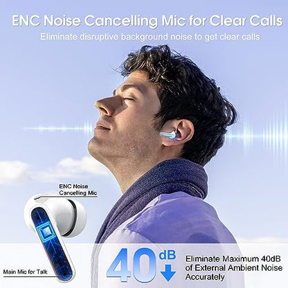 Wireless Earbuds 2024 Bluetooth 5.3 Headphones HiFi Stereo, 40H Playtime in-Ear Earbud, Bluetooth Earbuds with LED Power Display, IP7 Waterproof Wireless Earphones Sport Headset for Android iOS - color: Sky blue