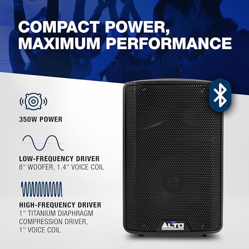 ALTO TX408 350W 8" Powered PA Speaker Bundle with XLR Mic Receiver and Transmitter for Live Performances, Events, Karaoke, Public Address, Presentations - size: 8" PA Speaker