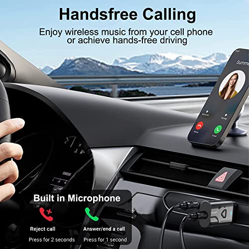 USB Bluetooth 5.0 Transmitter Receiver, 2-in-1 Wireless Audio Adapter | 3.5mm Aux Blutooth Adapter, Built in Mic/Low Latency/HD Audio/Plug n Play-for TV/PC/Car/Speaker