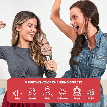 Singing Machine Wireless Karaoke Microphone for Kids & Adults, Party Machine Mic (Rose Gold) - Portable Handheld Bluetooth Microphone with Speaker & Voice Changer Effect - Karaoke Mic for Singing