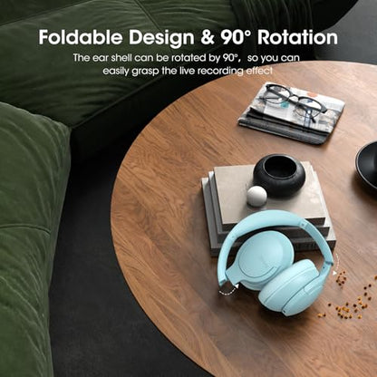 DOQAUS Bluetooth Headphones Over Ear, Headphones Wireless with 90H Playtime | 3 EQ Modes, Bluetooth 5.3 Wireless Headphones with Hifi Stereo Sound, ENC Mic, Foldable for Travel Work Study Phone PC, Blue - color: Light Blue