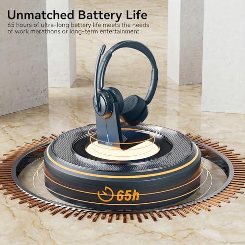 LEVN Wireless Headset, Wireless Headset with Mic for Work, AI Noise Cancelling, 65 Hrs Working Time, Bluetooth Headphones with Microphone from Computer/Call Center/Teams