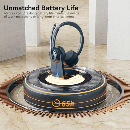 LEVN Wireless Headset, Wireless Headset with Mic for Work, AI Noise Cancelling, 65 Hrs Working Time, Bluetooth Headphones with Microphone from Computer/Call Center/Teams