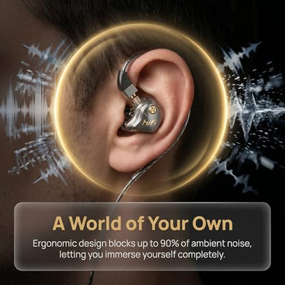3.5mm Wired IEM Earbuds with Mic, 10mm Driver, Detachable Cable | 10mm HiFi sound, detachable 4N OFC cable and noise-isolating fit for music, gaming, calls and daily use. - color: Black, size: 3.5mm