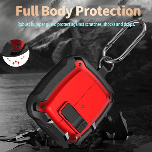 Galaxy Buds 3 Pro/3/3 FE Case Cover with Secure Lock Clip, Shockproof Samsung Galaxy Buds3/3 Pro 2024/3 FE 2025 Protective Hard Cover Shell with Carabiner&Cleaner kit for Men Women, Black/Red - color: Black/Red