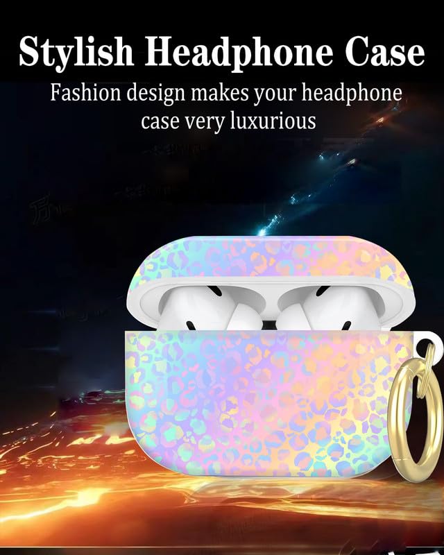 Compatible with AirPod Pro 2nd//1st Generation Case Cover with Key Chain,Full Protective Shockproof Wireless Headphone Case for Airpod Pro 2023/2022/2019(Leopard Print Gradient Background) - color: Leopard Print Gradient Background