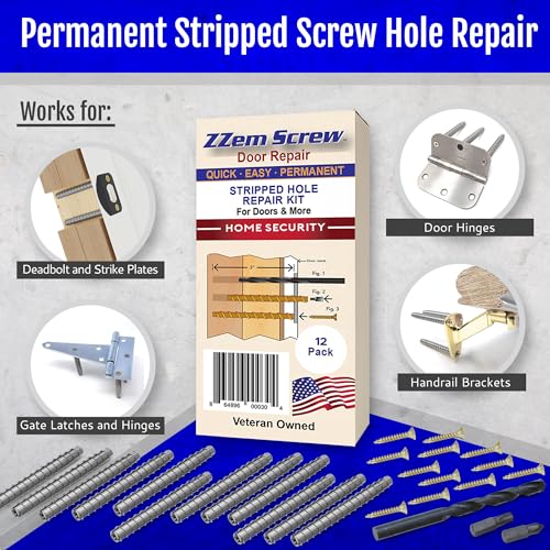 12-Pack #9 x 3 Permanent Stripped Door Hinge Screw Hole Repair Kit | Steel anchors. Reinforces hinges, strike plates and door jambs. Made in USA - size: 12 Pack