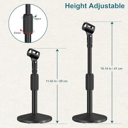 Desktop Microphone Stand,Adjustable Height Mic Stand with Pop Filter Shock Mount Mic Clip 3/8" to 5/8" Adapter,Compatible with AT2020|AT2035|AT2040|QuadCast S|Razer Seiren X| Blue Snowball |Shure